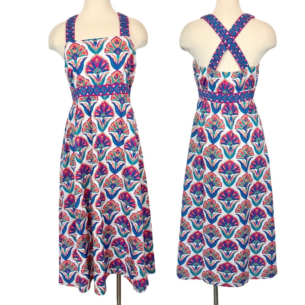 Printfresh Cotton Midi Dress Geo Floral Fuschia Cloud M NWT